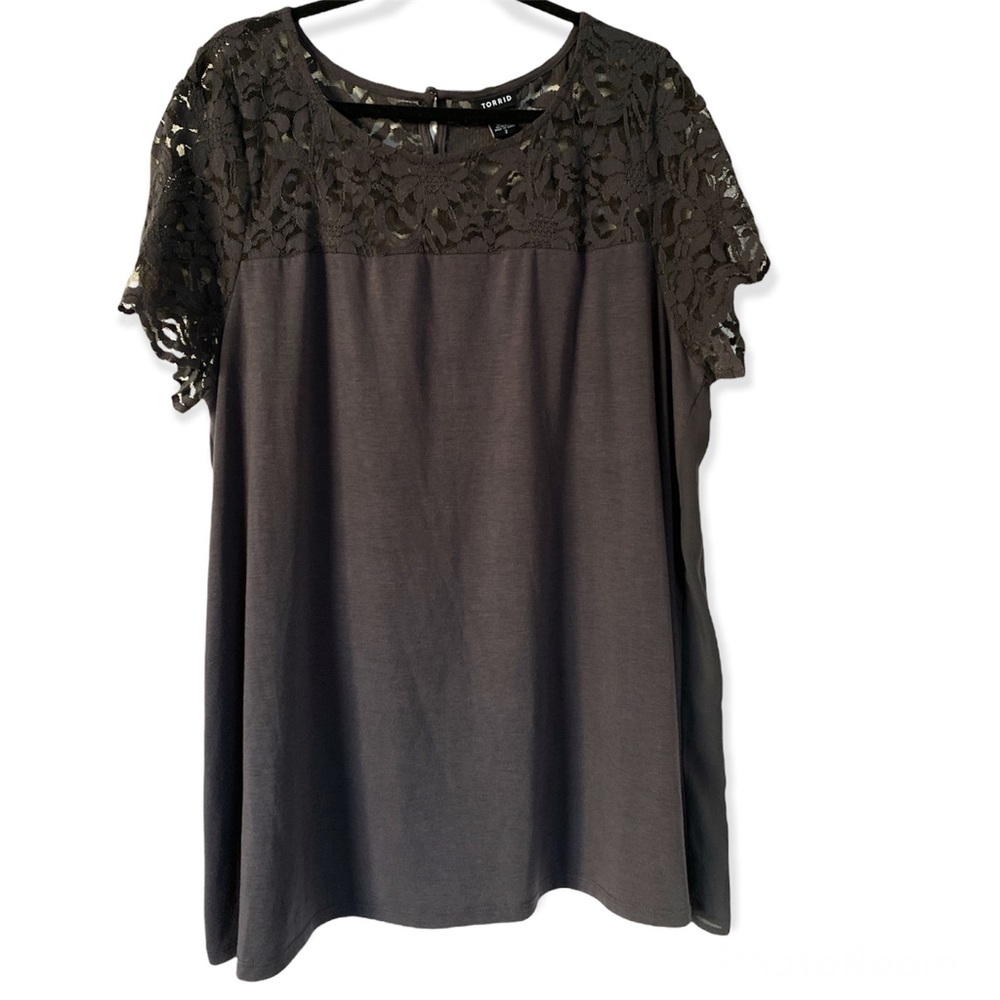Torrid Women's Navy Blue Flowery Lace Sleeve Blouse Top Plus Size 2X
